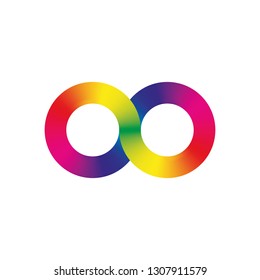Infinity symbol icon, aka lemniscate, looks like sideways number eight. Mathematic symbol representing the concept of infinite figure. Rainbow light spectrum gradient vector illustration.