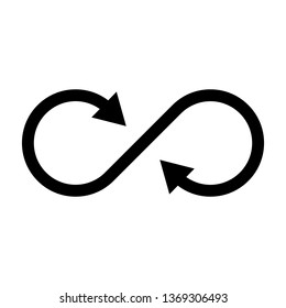 Infinity symbol icon with both side arrows. Concept of infinite, limitless and endless. Simple flat black vector design element.