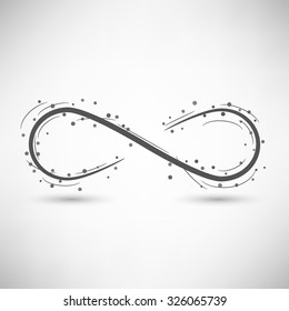 Infinity symbol (icon) with dots and lines. Abstract geometric design. Vector illustration