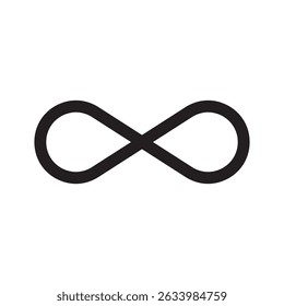 Infinity symbol icon. Endless black shape. Minimal curved loop. Vector timeless element.