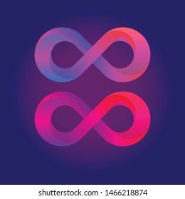 Infinity symbol icon or logo template. vector illustration. Bright gradient on dark background. Neon glow.