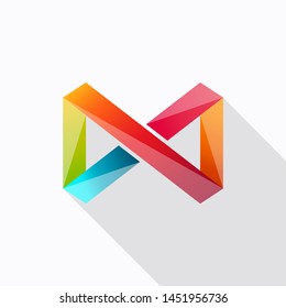 Infinity symbol icon with long shadow on gray background, flat design style