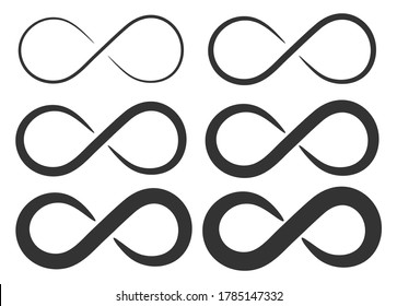  Infinity symbol icon set. Eternal, limitless, endless, life logo. Vector illustration image. Isolated on white background.