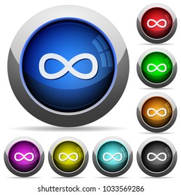 Infinity symbol icons in round glossy buttons with steel frames