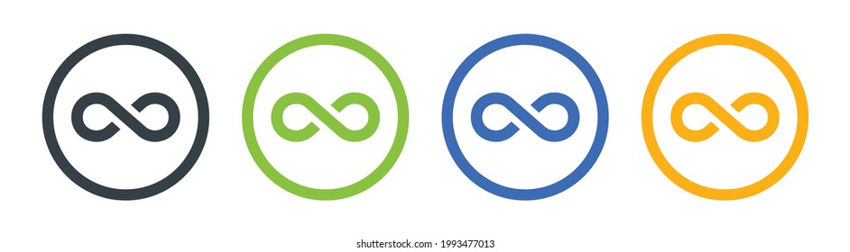 Infinity symbol icons set. Circle button