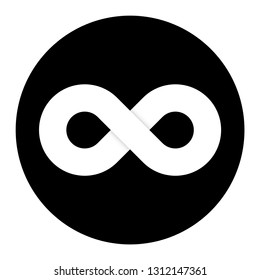 Infinity symbol, infinityin icon white color on black circle isolated on white background