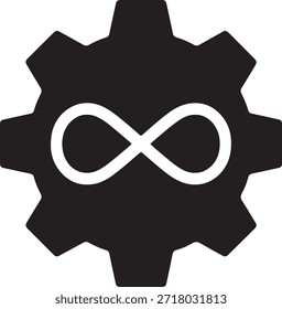 Infinity symbol inside gear icon representing endless innovation isolated on white background, Vector, illustration