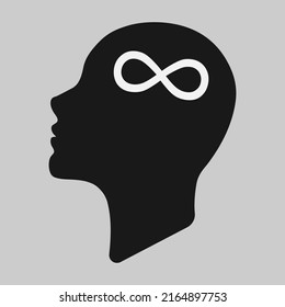 Infinity symbol inside human head silhouette vector flat style illustration - Business metaphor and personal potential related concept 