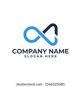 Infinity symbol integrated with the letter "A," symbolizing endless growth and innovation. Blue color conveys trust and technology. Ideal for tech companies and businesses focused on progress.