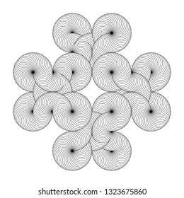 Infinity symbol of interlaced circles. Impossible shape with black stroked lines on white background.