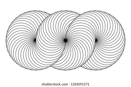 Infinity symbol of interlaced circles. Impossible shape with black stroked lines on white background.