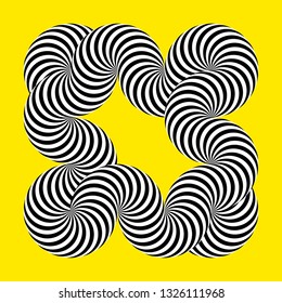 Infinity symbol of interlaced circles. Impossible shape on color background. Optical illusion with striped lines. Black white stripes of circle.