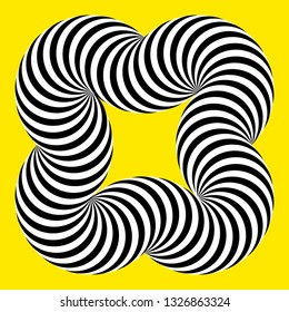 Infinity symbol of interlaced circles. Impossible shape on color background. Optical illusion with striped lines. Black white stripes of circle.