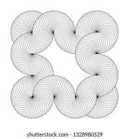 Infinity symbol of interlaced circles. Impossible shape with black stroked lines on white background.
