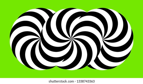 Infinity symbol of interlaced circles. Impossible shape on color background. Optical illusion with striped lines. Black white stripes of circle.