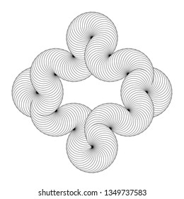 Infinity symbol of interlaced circles. Impossible shape with black stroked lines on white background.
