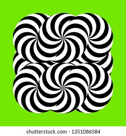 Infinity symbol of interlaced circles. Impossible shape on color background. Optical illusion with striped lines. Black white stripes of circle.