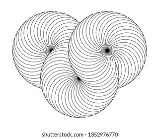 Infinity symbol of interlaced circles. Impossible shape with black stroked lines on white background.