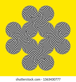 Infinity symbol of interlaced circles. Impossible shape on color background. Optical illusion with striped lines. Black white stripes of circle.