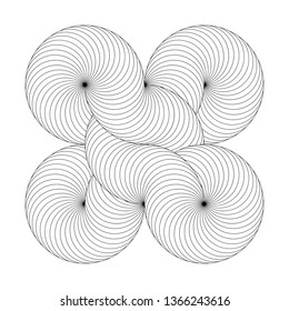 Infinity symbol of interlaced circles. Impossible shape with black stroked lines on white background.