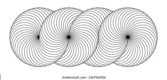 Infinity symbol of interlaced circles. Impossible shape with black stroked lines on white background.