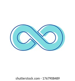 Símbolo infinito aislado en fondo blanco. Elemento de diseño para promoción de marca de empresa. Símbolo de la repetición con forma de grosor con contorno azul y la cilicidad ilimitada. Ilustración de vectores lineales, icono, signo