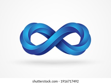 Infinity symbol isolated on white background. Vector illustration. Endless mobius ribbon loop, 8 icon, logo design template. Eight shape 3d graphic style, blue gradient