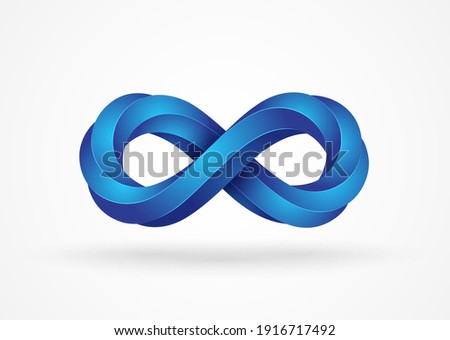 Infinity symbol isolated on white background. Vector illustration. Endless mobius ribbon loop, 8 icon, logo design template. Eight shape 3d graphic style, blue gradient
