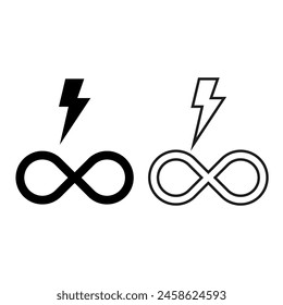 Infinity symbol and lightning bolt. Concept of unlimited energy. Power and eternity icons. Vector illustration. EPS 10.