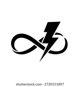 Símbolo del infinito con el icono del relámpago, concepto para la energía ilimitada, carga rápida y Vector de energía infinito