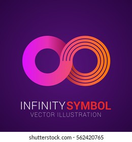 Infinity symbol. Logo design element. Isolated on purple background. Free space for text. Vector illustration.