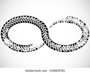 Infinity symbol . Looped Vector Print Textured Tire Track .Grunge Design Element . Bike thread silhouette