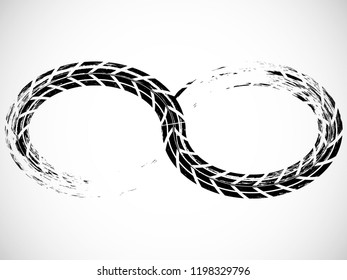 Infinity symbol . Looped Vector Print Textured Tire Track .Grunge Design Element . Bike thread silhouette
