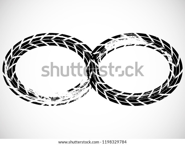 Infinity symbol . Looped\
Vector Print Textured Tire Track .Grunge Design Element . Bike\
thread silhouette