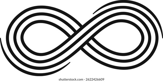 Infinity symbol looping with multiple black lines, creating an endless cycle that embodies limitless possibilities and eternal continuity in a sleek, modern design