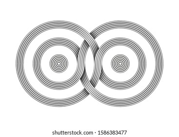 Infinity symbol made of intertwined metal fiber. Stylized Interference concentric waves. Vector illustration isolated on white background.