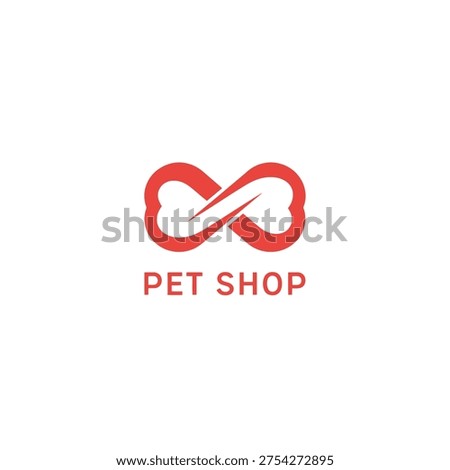 Infinity symbol made of two dog bones in red, representing lasting love, creating modern pet shop logo