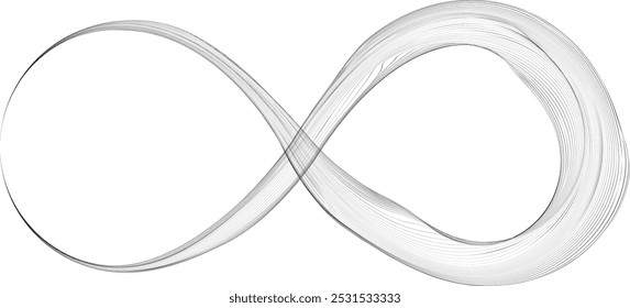 Símbolo Infinito . Muitas linhas curvas vetoriais formando logotipo infinito. Elemento de projeto ilimitado . Arte em linha contínua . Forma infinita .Eternal Logo .  Ícone Infinity. Símbolo de eternidade de vetor. Sinal sem limites.