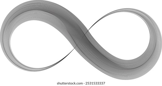 Infinity Symbol . Many vector curved lines forming endless logo. Limitless design element . Continuous line art . Infinite shape .Eternal Logo .  Infinity icon. Vector eternity symbol. Boundless sign.