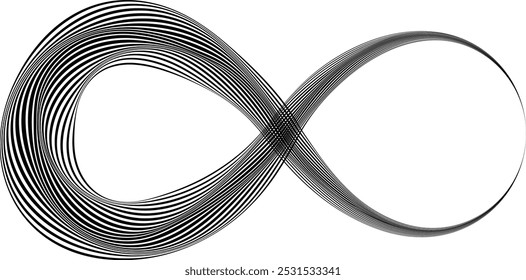 Infinity Symbol . Many vector curved lines forming endless logo. Limitless design element . Continuous line art . Infinite shape .Eternal Logo .  Infinity icon. Vector eternity symbol. Boundless sign.