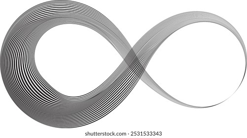 Infinity Symbol . Many vector curved lines forming endless logo. Limitless design element . Continuous line art . Infinite shape .Eternal Logo .  Infinity icon. Vector eternity symbol. Boundless sign.