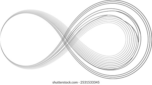 Infinity Symbol . Many vector curved lines forming endless logo. Limitless design element . Continuous line art . Infinite shape .Eternal Logo .  Infinity icon. Vector eternity symbol. Boundless sign.