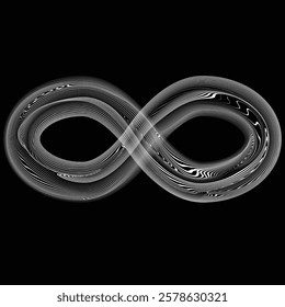 Infinity Symbol . Many vector curved lines forming endless logo. Limitless design element . Continuous line art . Infinite shape .Eternal Logo .  Infinity icon. Vector eternity symbol. Boundless sign.