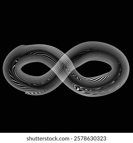 Infinity Symbol . Many vector curved lines forming endless logo. Limitless design element . Continuous line art . Infinite shape .Eternal Logo .  Infinity icon. Vector eternity symbol. Boundless sign.