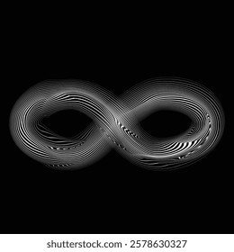 Infinity Symbol . Many vector curved lines forming endless logo. Limitless design element . Continuous line art . Infinite shape .Eternal Logo .  Infinity icon. Vector eternity symbol. Boundless sign.