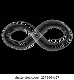 Infinity Symbol . Many vector curved lines forming endless logo. Limitless design element . Continuous line art . Infinite shape .Eternal Logo .  Infinity icon. Vector eternity symbol. Boundless sign.