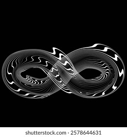 Infinity Symbol . Many vector curved lines forming endless logo. Limitless design element . Continuous line art . Infinite shape .Eternal Logo .  Infinity icon. Vector eternity symbol. Boundless sign.