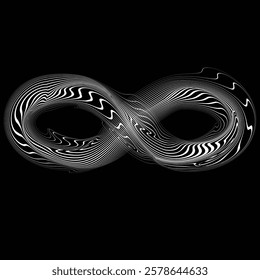 Infinity Symbol . Many vector curved lines forming endless logo. Limitless design element . Continuous line art . Infinite shape .Eternal Logo .  Infinity icon. Vector eternity symbol. Boundless sign.