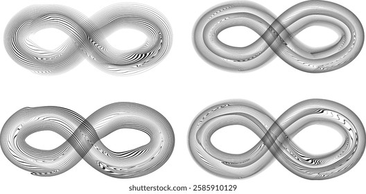 Infinity Symbol . Many vector curved lines forming endless logo. Limitless design element . Continuous line art . Infinite shape .Eternal Logo .  Infinity icon. Vector eternity symbol. Boundless sign.