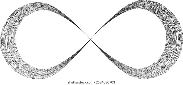 Infinity Symbol . Many vector roughen lines forming endless logo. Limitless design element . Continuous line art. Infinite shape .Eternal Logo . Infinity icon. Vector eternity symbol. Boundless sign.